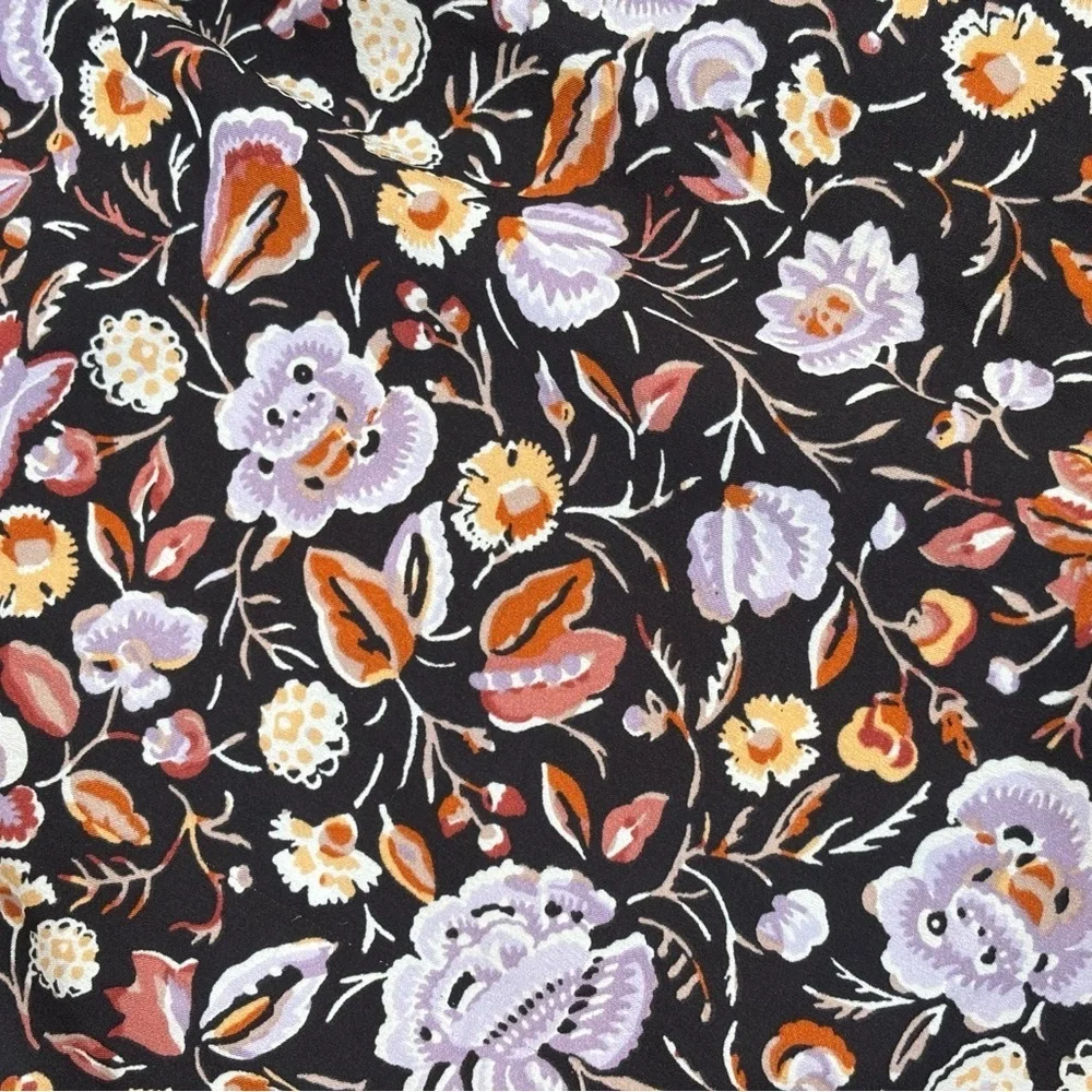 Ann Taylor Dark Floral Shirtdress Size 4 Midi Cottagecore Classic Black Multi